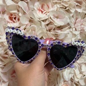 Tiger Babe Purple Heart Cat Eye Sunglasses - HANDMADE